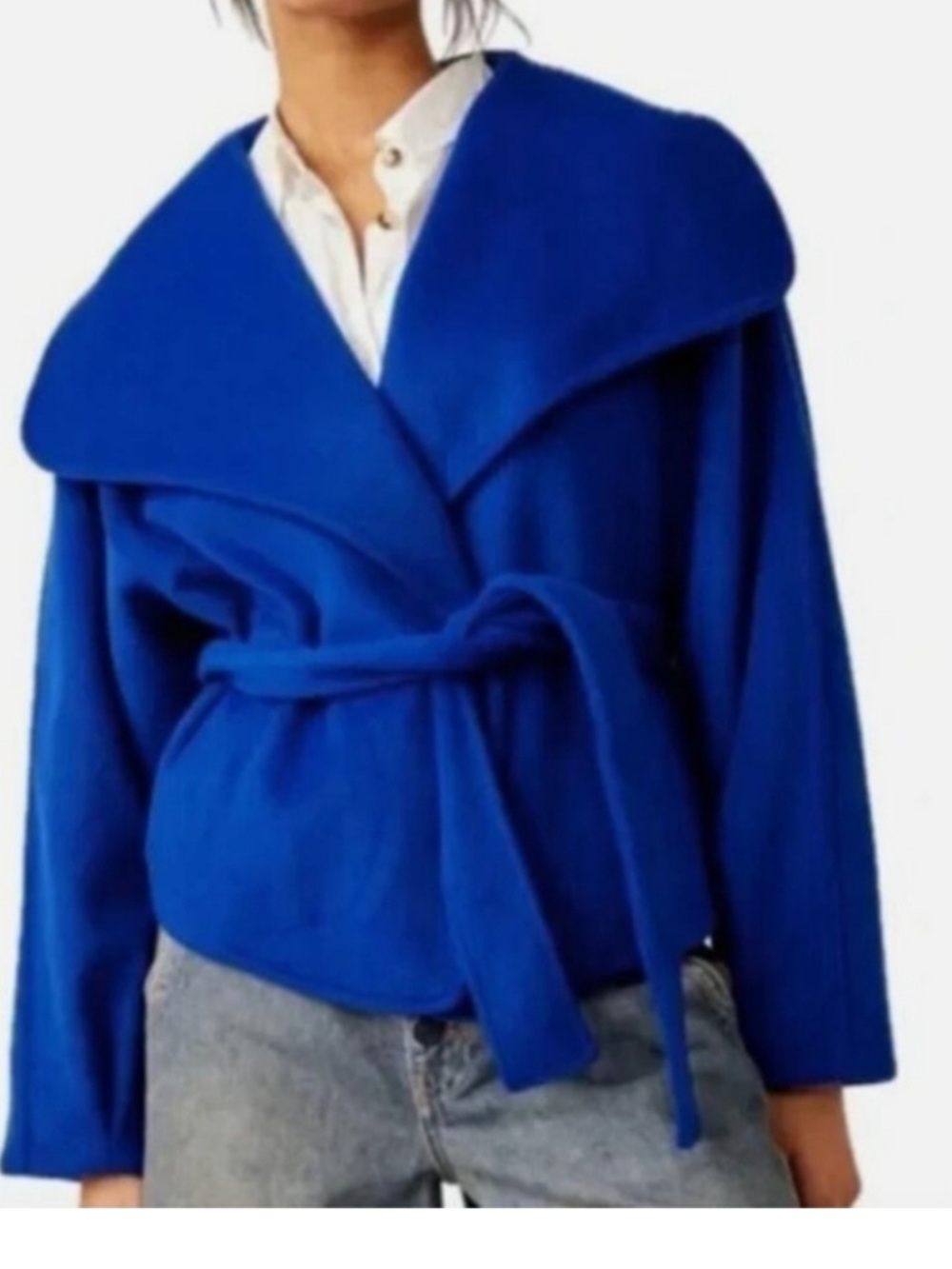 Free people blue cropped tie cobalt blue jacket (s)